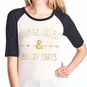 Sunglasses and Bloody Marys Black White Gold Foil Raglan 3/4 sleeve